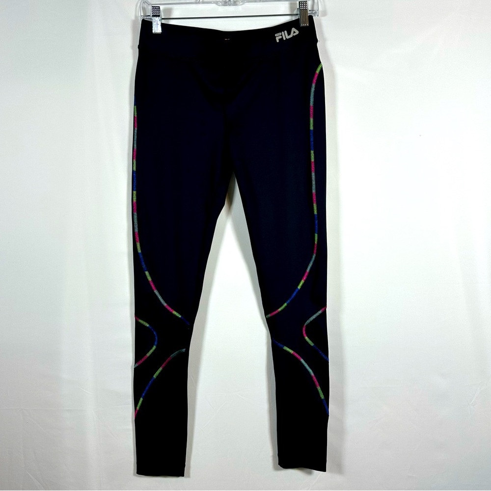 FILA Sport Black Running 3/4 Leggings with Multicolor Accents Women’s Small